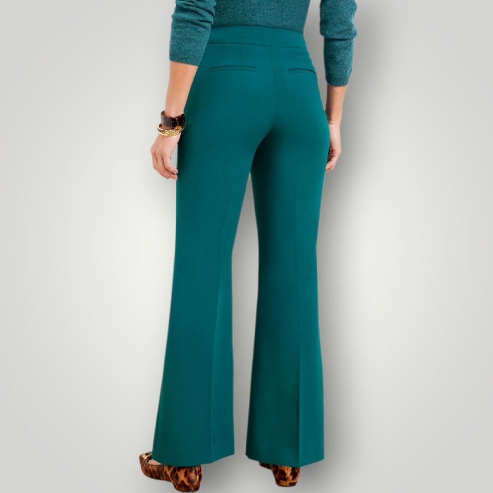 Talbots Providence Pant High Waist Flare Leg Teal Peacock 8 Stretch Crepe New - Picture 2 of 12